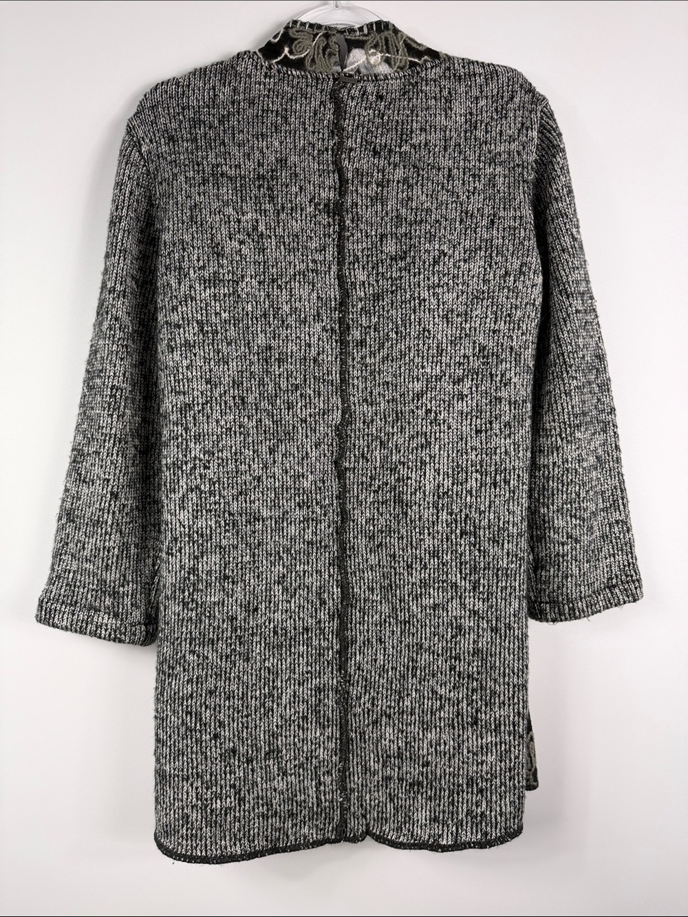 Sioni Floral Embroidered Longline Cardigan L Black Gray Open Front - Picture 7 of 9
